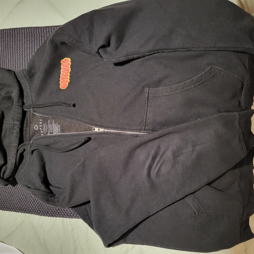 Black Zip-Up Hoodie with Orange Logo